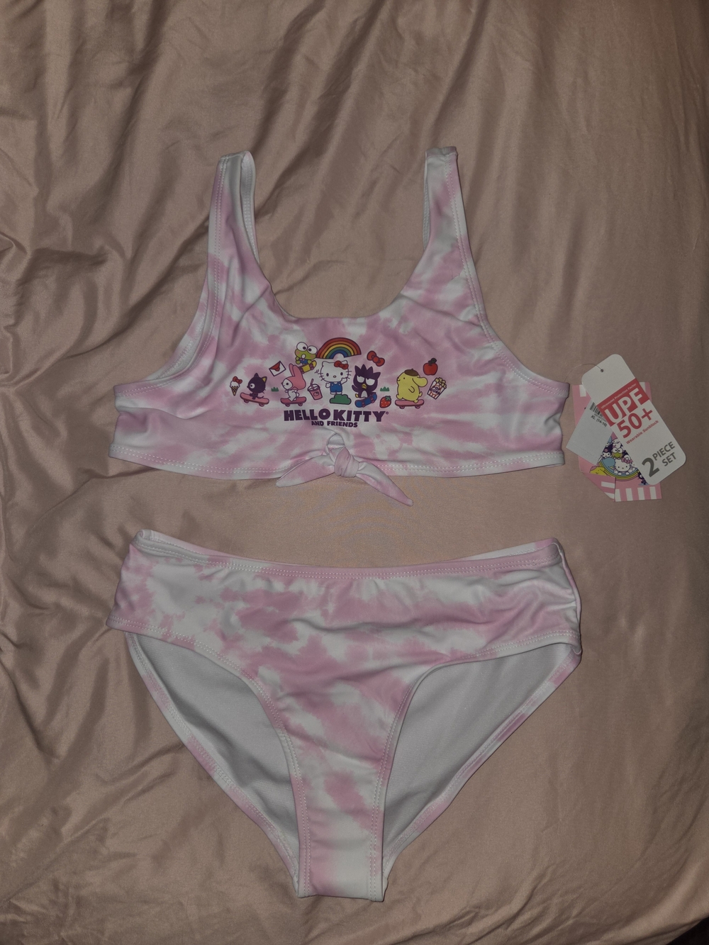 Hello Kitty Pink Tie-Dye Two-Piece Swim Set with Character Graphic